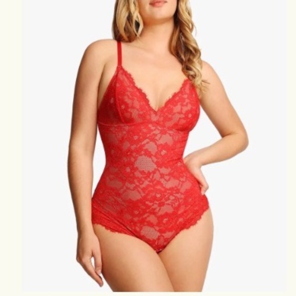 Popilush Lace Shapewear Bodysuit Red Small New With Tags